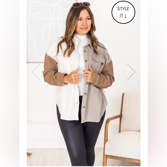 SOLD • Colorblock Corduroy Shacket, Pink Lily - Picture 4 of 9